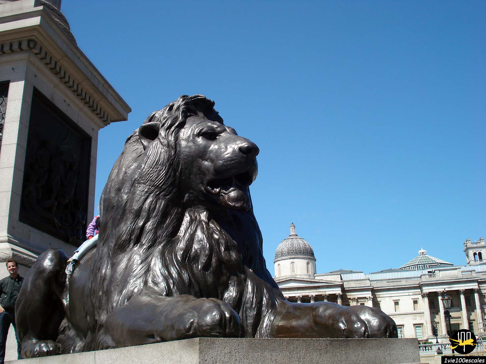 Les grandes statues de lion sur Trafalgar Square de Londres