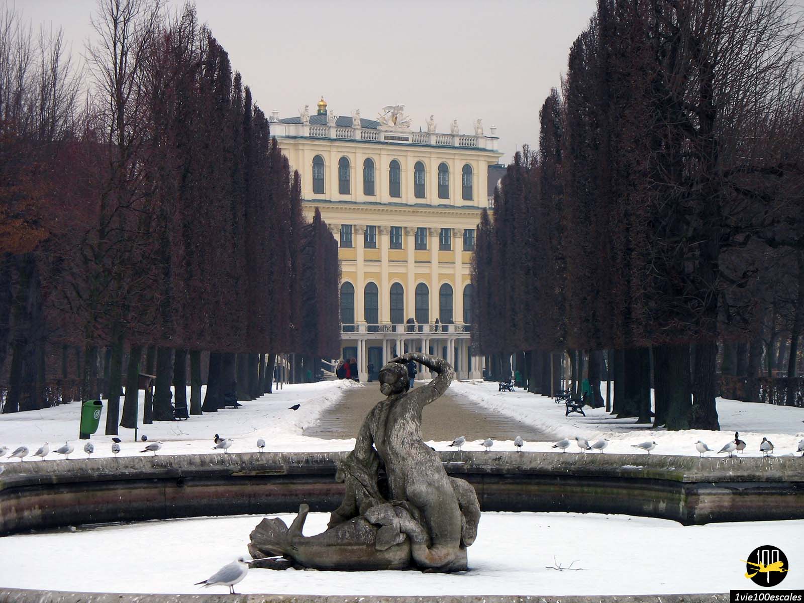Promenade à travers le parc du château de Schönbrunn enneigé