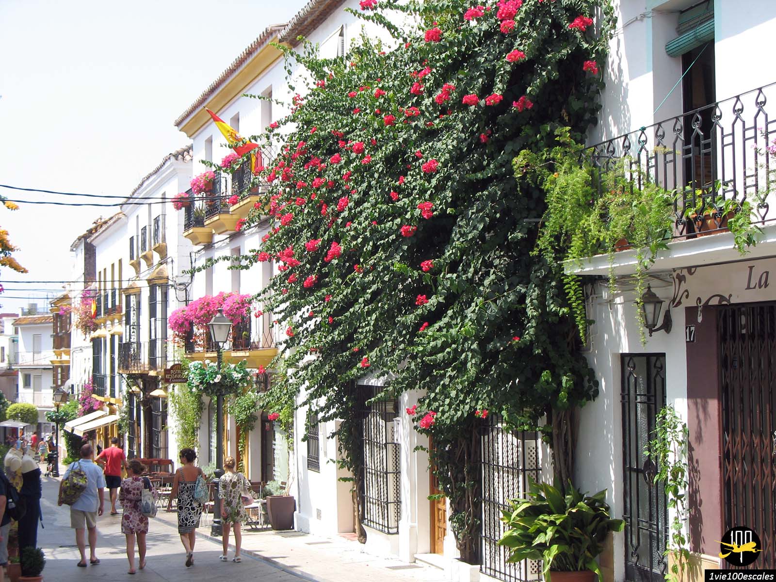 La Calle Ancha de Marbella avec ses immeubles blancs et ses balcons fleuris